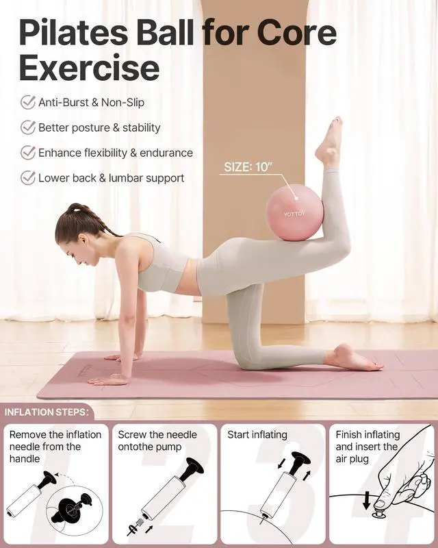 Alt view image 6 of 7 - 13.5 Inch Pilates Ring and Ball Set, Figure 8 Resistance Bands, Stretch Bands&Guide,Pilates Equipment Set for Beginners for Home Workouts Core Strength, Yoga, Physical Therapy & Rehab, Pink