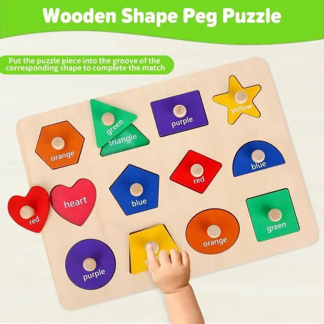 Alt view image 2 of 7 - Montessori Toys for Toddlers 1, 2, 3 Year Old, Wooden Shape Learning Puzzles for Baby 12-18-24 Months, Early Educational Toys, Perfect Christmas Birthday Gifts for Boys & Girls Age 1-3