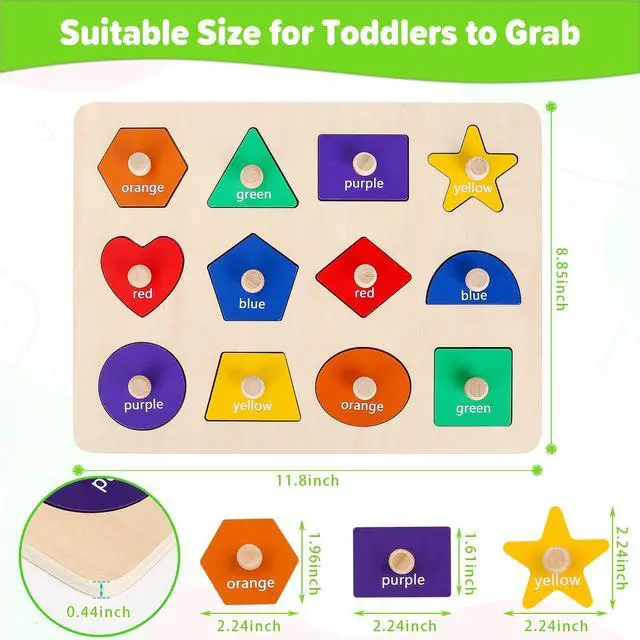 Alt view image 3 of 7 - Montessori Toys for Toddlers 1, 2, 3 Year Old, Wooden Shape Learning Puzzles for Baby 12-18-24 Months, Early Educational Toys, Perfect Christmas Birthday Gifts for Boys & Girls Age 1-3