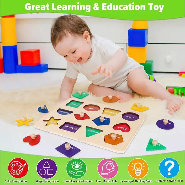 Alt view image 6 of 7 - Montessori Toys for Toddlers 1, 2, 3 Year Old, Wooden Shape Learning Puzzles for Baby 12-18-24 Months, Early Educational Toys, Perfect Christmas Birthday Gifts for Boys & Girls Age 1-3