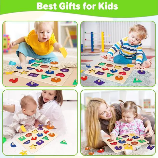 Alt view image 7 of 7 - Montessori Toys for Toddlers 1, 2, 3 Year Old, Wooden Shape Learning Puzzles for Baby 12-18-24 Months, Early Educational Toys, Perfect Christmas Birthday Gifts for Boys & Girls Age 1-3