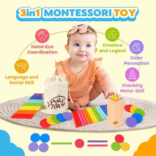 Alt view image 6 of 7 - Wooden Montessori Baby Toddler Toys 3in 1 Learning Fine Motor Preschool Toy
