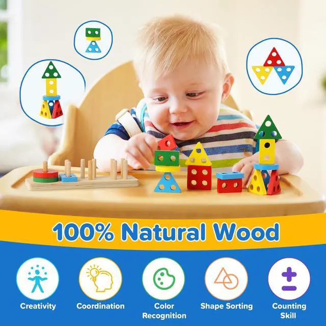 Alt view image 5 of 7 - 6-in-1 Baby Toys 6 to 12 Months, Montessori Toys for Babies 6-12-18 Months, Infant Teething Toy Stacking Blocks Rings Sensory Bin, Sorting Sensory Educational Learning Gift for Toddlers Aged 1-3