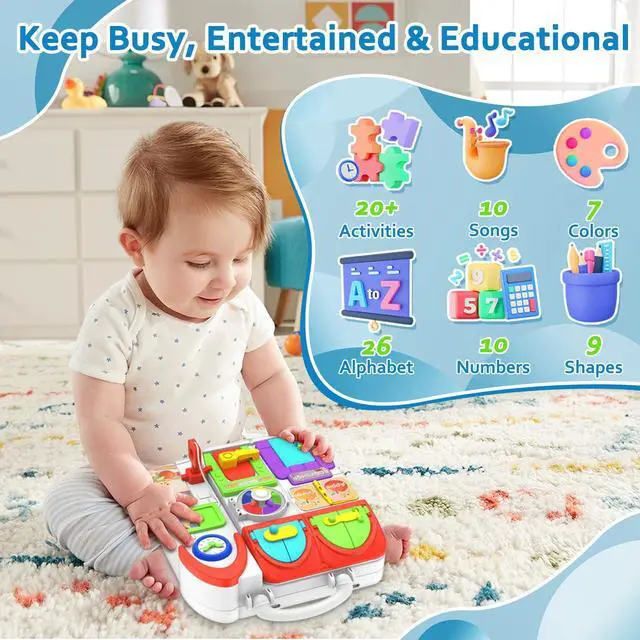 Alt view image 2 of 6 - Toddler Toys for 1-2 Year Old Boy, Musical Montessori Busy Board, Early Educational Toy for Toddlers 1-3, Motor Skills Developmental Toy for 12-18 Month Age, Birthday Gift for 1+ Year Old Boy Girl