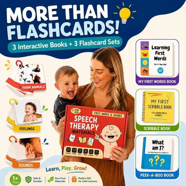 Alt view image 2 of 6 - Speech Therapy Learning Toys 1-2 Year Old Toddler Flash Cards & Activities