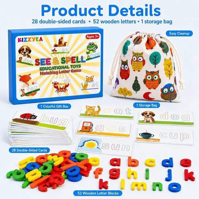 Alt view image 7 of 7 - See & Spell CVC Word Spelling Games, Learning Toys for Preschool Ages 3+