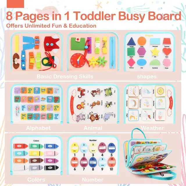 Alt view image 2 of 7 - Toddler Busy Board Montessori Toys for Toddlers 1-3 Year Old Educational Activity Book Board Sensory Travel Toys Ages 2-4 Preschool Learning Fine Motor Skills Toy Quiet Book Gift for Kids