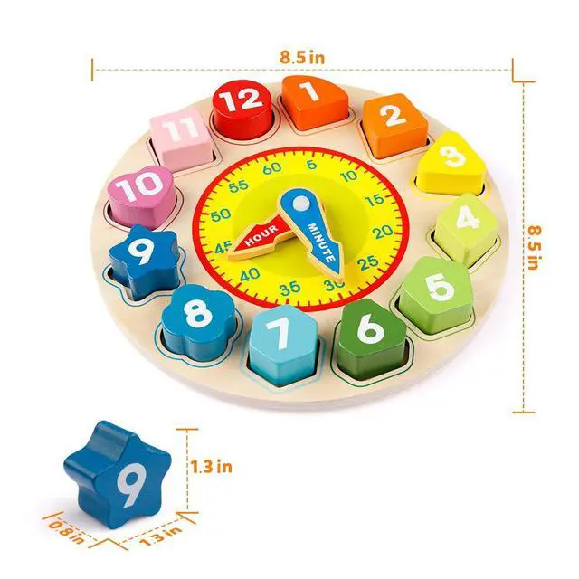 Alt view image 3 of 7 - Wooden Shape Color Sorting Clock Teaching Time Number Puzzle Stacking Sorter Jigsaw Montessori Early Learning Educational Toy Gift for Year Old Kids