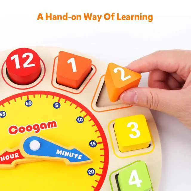 Alt view image 2 of 7 - Wooden Shape Color Sorting Clock Teaching Time Number Puzzle Stacking Sorter Jigsaw Montessori Early Learning Educational Toy Gift for Year Old Kids
