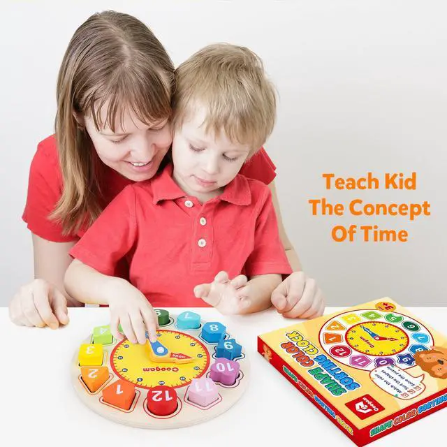 Alt view image 4 of 7 - Wooden Shape Color Sorting Clock Teaching Time Number Puzzle Stacking Sorter Jigsaw Montessori Early Learning Educational Toy Gift for Year Old Kids