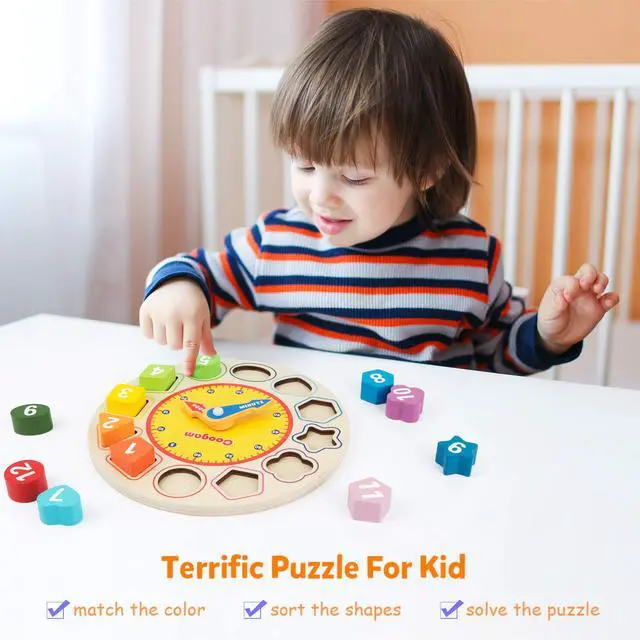Alt view image 5 of 7 - Wooden Shape Color Sorting Clock Teaching Time Number Puzzle Stacking Sorter Jigsaw Montessori Early Learning Educational Toy Gift for Year Old Kids