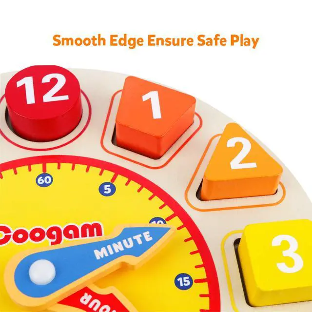 Alt view image 7 of 7 - Wooden Shape Color Sorting Clock Teaching Time Number Puzzle Stacking Sorter Jigsaw Montessori Early Learning Educational Toy Gift for Year Old Kids