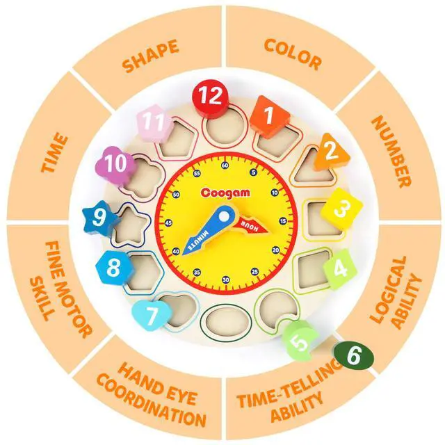 Alt view image 6 of 7 - Wooden Shape Color Sorting Clock Teaching Time Number Puzzle Stacking Sorter Jigsaw Montessori Early Learning Educational Toy Gift for Year Old Kids