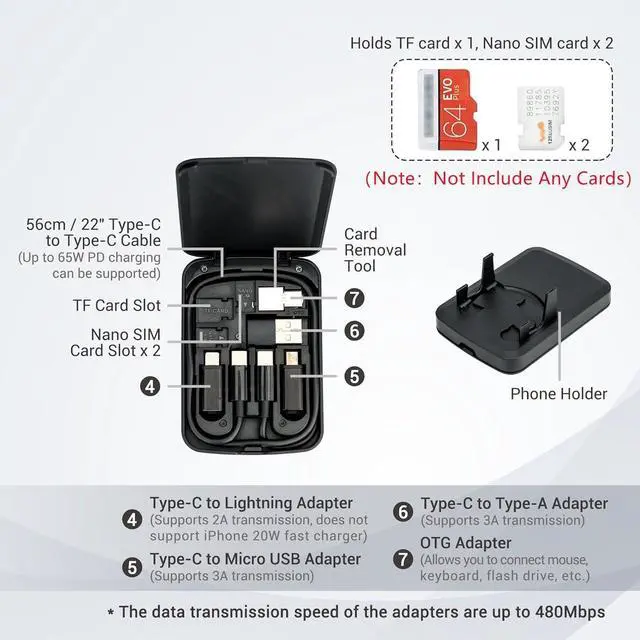 Alt view image 2 of 7 - Cable Card with 22" Type-C Cable & 4 Type Adapter Kit for Travel