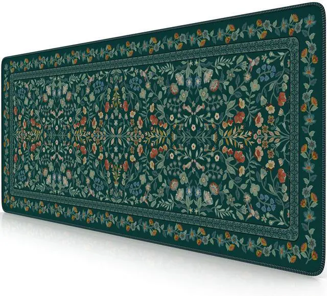 Main image of Aesthetic Floral Desk Mat,Retro Mouse Pads,31.5x11.8in,Deep Green
