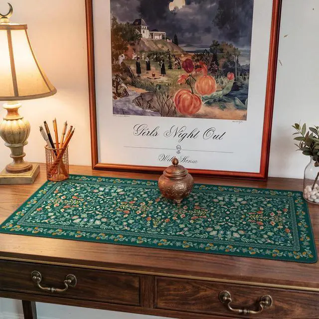 Alt view image 6 of 7 - Aesthetic Floral Desk Mat,Retro Mouse Pads,31.5x11.8in,Deep Green
