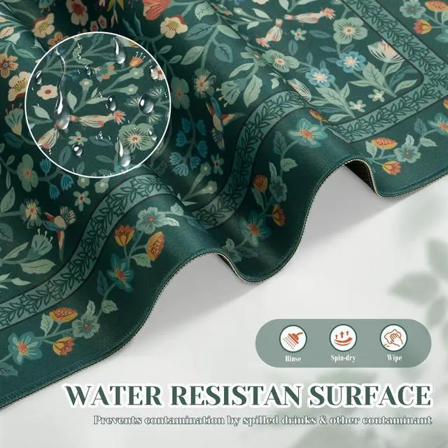 Alt view image 5 of 7 - Aesthetic Floral Desk Mat,Retro Mouse Pads,31.5x11.8in,Deep Green