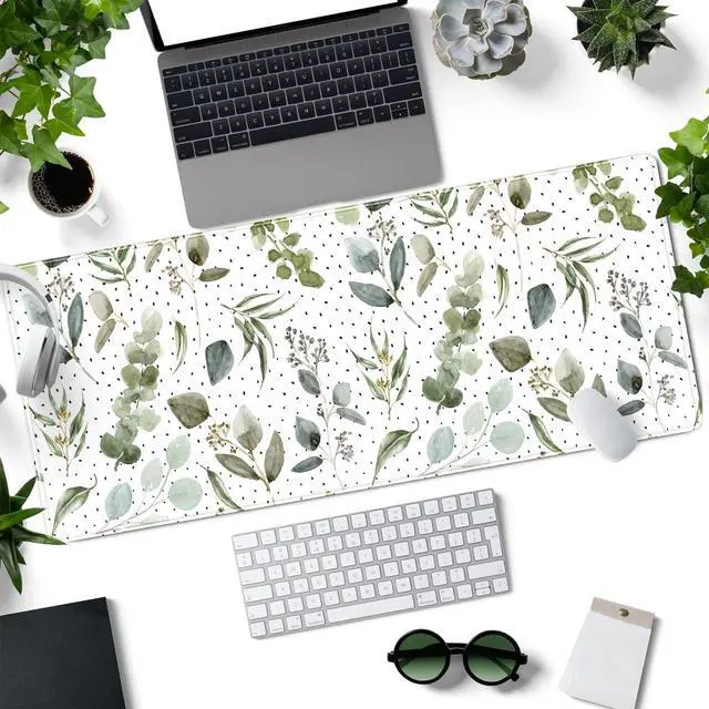 Alt view image 2 of 6 - Green Mouse Pad Boho Desk Mat,Speckled Textured Greens Cool Aesthetical Mouse Pad Desk Accessories for Women Office Decor Mousepad Keyboard Pad, Non-Slip Rubber Base with Stitched Edges 31.5x11.8In