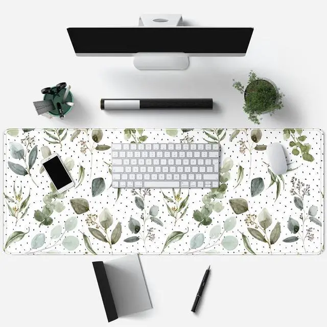 Alt view image 3 of 6 - Green Mouse Pad Boho Desk Mat,Speckled Textured Greens Cool Aesthetical Mouse Pad Desk Accessories for Women Office Decor Mousepad Keyboard Pad, Non-Slip Rubber Base with Stitched Edges 31.5x11.8In
