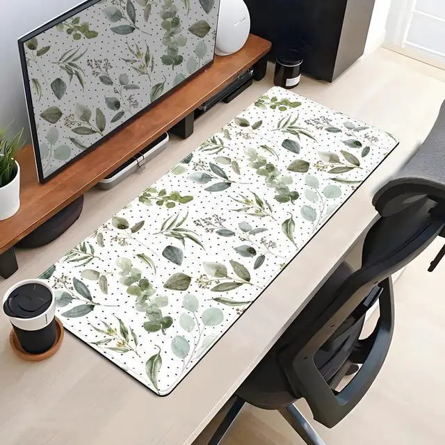 Alt view image 4 of 6 - Green Mouse Pad Boho Desk Mat,Speckled Textured Greens Cool Aesthetical Mouse Pad Desk Accessories for Women Office Decor Mousepad Keyboard Pad, Non-Slip Rubber Base with Stitched Edges 31.5x11.8In