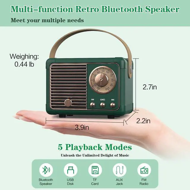 Alt view image 2 of 6 - Vintage Home Decor Bluetooth Speaker,Wireless Portable Mini Retro Speaker Small Cute Old Fashion Style for Office Bedroom Kitchen Desk Outdoor for Kids Adults Teens Women Men -Green