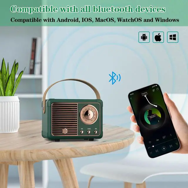 Alt view image 3 of 6 - Vintage Home Decor Bluetooth Speaker,Wireless Portable Mini Retro Speaker Small Cute Old Fashion Style for Office Bedroom Kitchen Desk Outdoor for Kids Adults Teens Women Men -Green