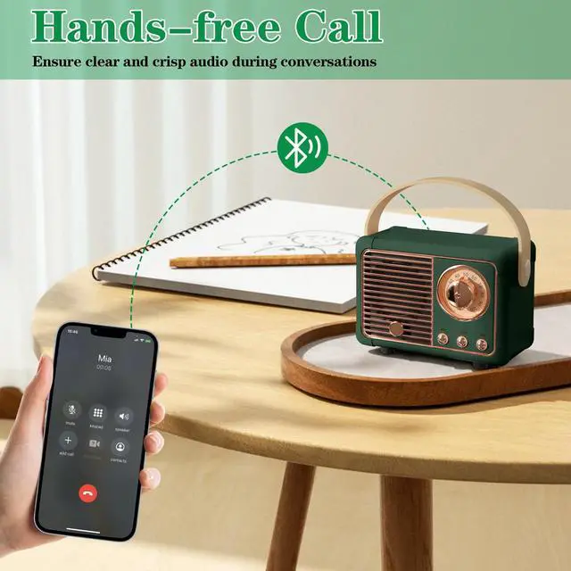 Alt view image 6 of 6 - Vintage Home Decor Bluetooth Speaker,Wireless Portable Mini Retro Speaker Small Cute Old Fashion Style for Office Bedroom Kitchen Desk Outdoor for Kids Adults Teens Women Men -Green