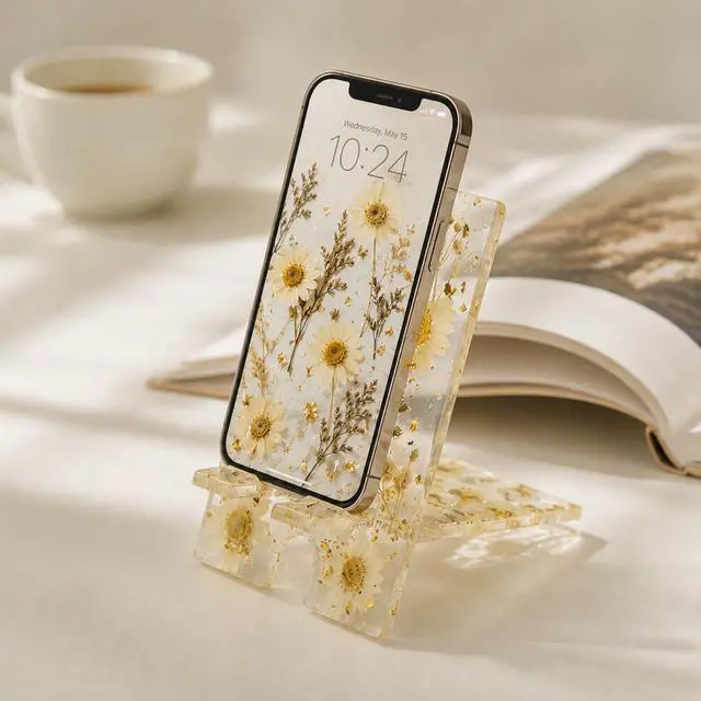 Alt view image 2 of 4 - Pressed Flower Phone Stand for Desk, Cute Desk Accessories, Gift for Her