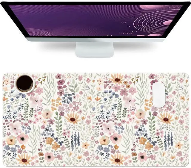 Main image of Floral Desk Mat, Cute Flower Large Mouse Pad, Plum 23.6"x11.8"