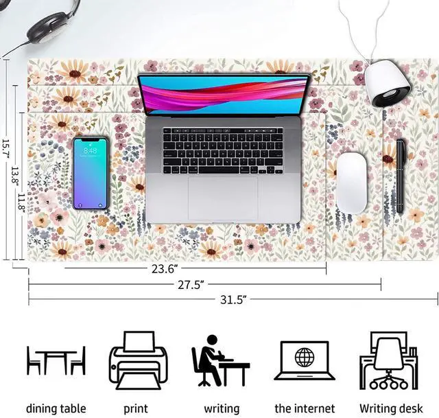 Alt view image 2 of 7 - Floral Desk Mat, Cute Flower Large Mouse Pad, Plum 23.6"x11.8"