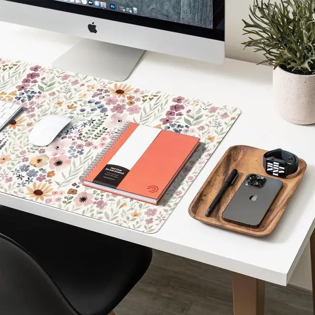 Alt view image 6 of 7 - Floral Desk Mat, Cute Flower Large Mouse Pad, Plum 23.6"x11.8"