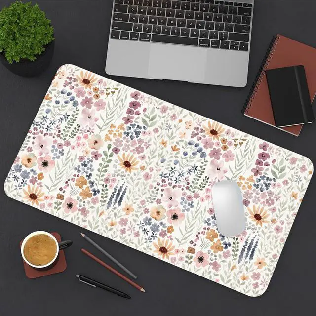 Alt view image 7 of 7 - Floral Desk Mat, Cute Flower Large Mouse Pad, Plum 23.6"x11.8"