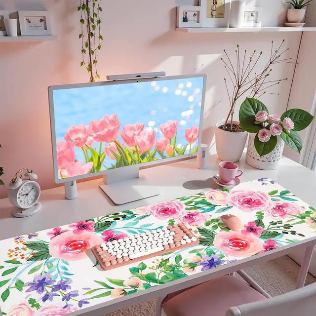 Alt view image 2 of 7 - Long Desk Mat, Large Mouse Pad for Desk, Women Girls Waterproof Large Keyboard Pad, Cute Computer Mat for Office Work/Home/Decor/Desktop Accessories (47.2"x16.9")