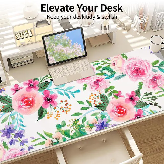 Alt view image 3 of 7 - Long Desk Mat, Large Mouse Pad for Desk, Women Girls Waterproof Large Keyboard Pad, Cute Computer Mat for Office Work/Home/Decor/Desktop Accessories (47.2"x16.9")