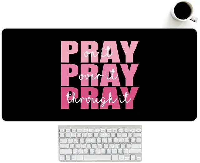 Main image of Black Pink Desk Mat, Pink Christian Computer Mat 23x12
