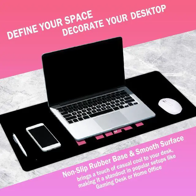 Alt view image 2 of 5 - Black Pink Desk Mat, Pink Christian Computer Mat 23x12