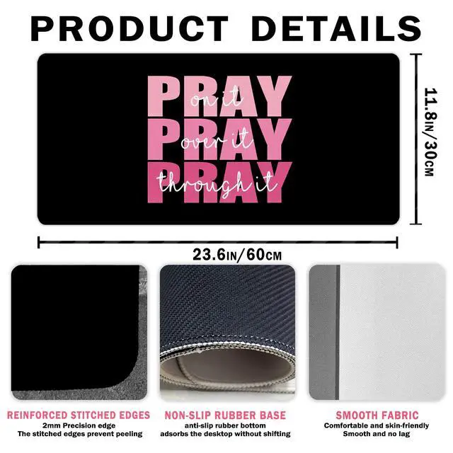 Alt view image 4 of 5 - Black Pink Desk Mat, Pink Christian Computer Mat 23x12
