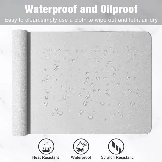 Alt view image 5 of 7 - Desk Pad, 30" x 14" PU Leather Desk Mat, XL Extended Mouse Pad, Waterproof Desktop Blotter Protector, Non-Slip Ultra Thin Large Laptop Keyboard Writing Mat for Office Home, Gray