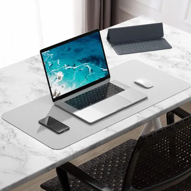 Alt view image 7 of 7 - Desk Pad, 30" x 14" PU Leather Desk Mat, XL Extended Mouse Pad, Waterproof Desktop Blotter Protector, Non-Slip Ultra Thin Large Laptop Keyboard Writing Mat for Office Home, Gray