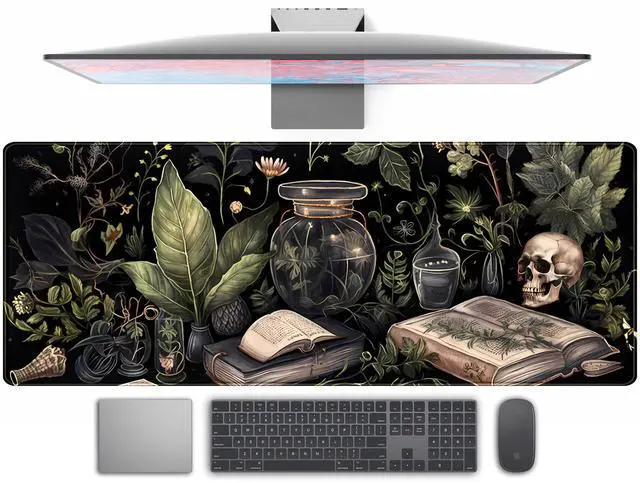 Main image of Dark Academia Desk Mat Mouse Pad XL Extended Large Gaming Desk Pad Mousepad, Mystical Green Plant Computer Laptop Keyboard and Mouse Mat, Desktop Protector Mat for Women Girl Office 31.5x11.8 in