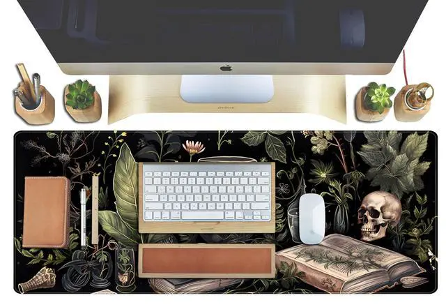 Alt view image 4 of 7 - Dark Academia Desk Mat Mouse Pad XL Extended Large Gaming Desk Pad Mousepad, Mystical Green Plant Computer Laptop Keyboard and Mouse Mat, Desktop Protector Mat for Women Girl Office 31.5x11.8 in