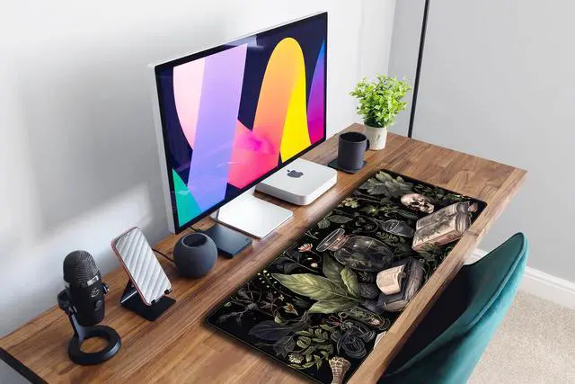 Alt view image 6 of 7 - Dark Academia Desk Mat Mouse Pad XL Extended Large Gaming Desk Pad Mousepad, Mystical Green Plant Computer Laptop Keyboard and Mouse Mat, Desktop Protector Mat for Women Girl Office 31.5x11.8 in