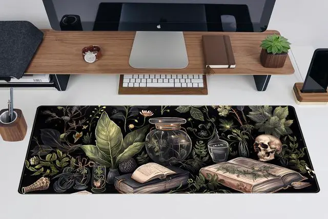 Alt view image 5 of 7 - Dark Academia Desk Mat Mouse Pad XL Extended Large Gaming Desk Pad Mousepad, Mystical Green Plant Computer Laptop Keyboard and Mouse Mat, Desktop Protector Mat for Women Girl Office 31.5x11.8 in