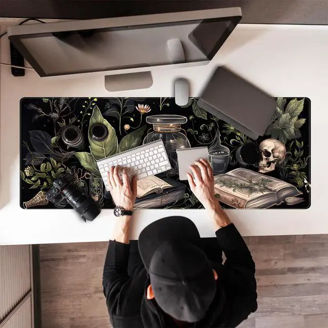 Alt view image 7 of 7 - Dark Academia Desk Mat Mouse Pad XL Extended Large Gaming Desk Pad Mousepad, Mystical Green Plant Computer Laptop Keyboard and Mouse Mat, Desktop Protector Mat for Women Girl Office 31.5x11.8 in