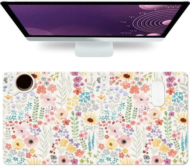 Main image of Floral Desk Mat, Cute Flower Large Mouse Pad, Pink 23.6"x11.8"