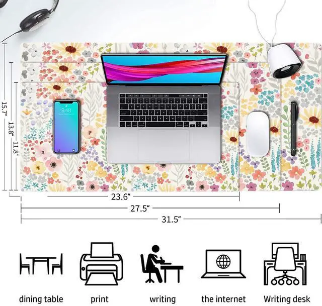Alt view image 2 of 7 - Floral Desk Mat, Cute Flower Large Mouse Pad, Pink 23.6"x11.8"