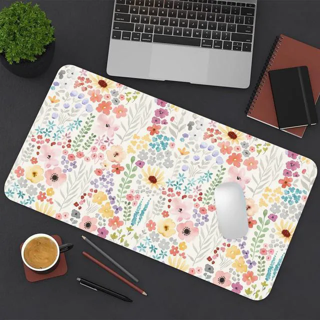 Alt view image 7 of 7 - Floral Desk Mat, Cute Flower Large Mouse Pad, Pink 23.6"x11.8"