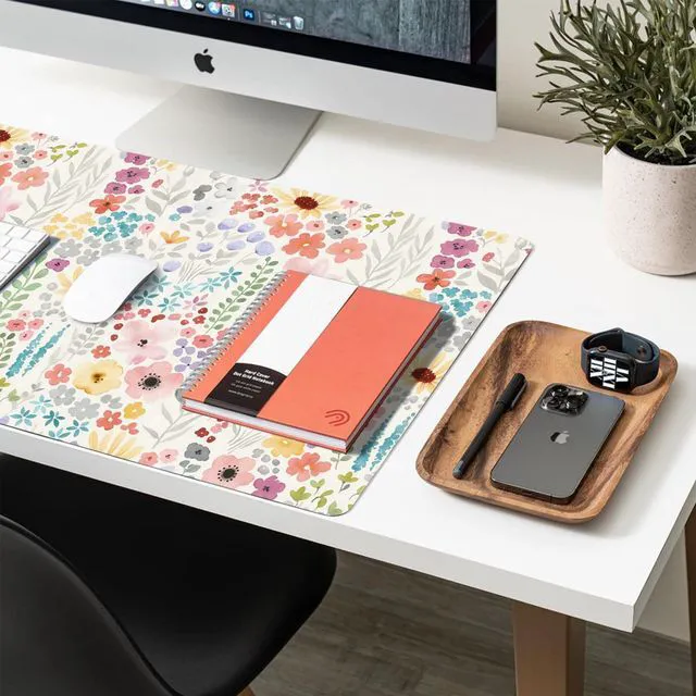 Alt view image 6 of 7 - Floral Desk Mat, Cute Flower Large Mouse Pad, Pink 23.6"x11.8"
