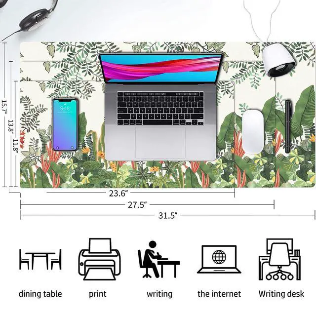 Alt view image 2 of 7 - Floral Desk Mat, Non-Slip PU Leather Desk Pad, Foliage 23.6"x11.8"