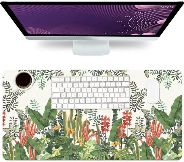 Main image of Floral Desk Mat, Non-Slip PU Leather Desk Pad, Foliage 23.6"x11.8"